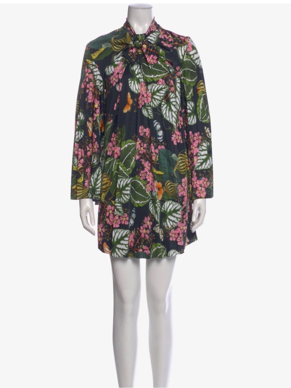 Oscar de la Renta  Floral Tie-Neck Mini Dress